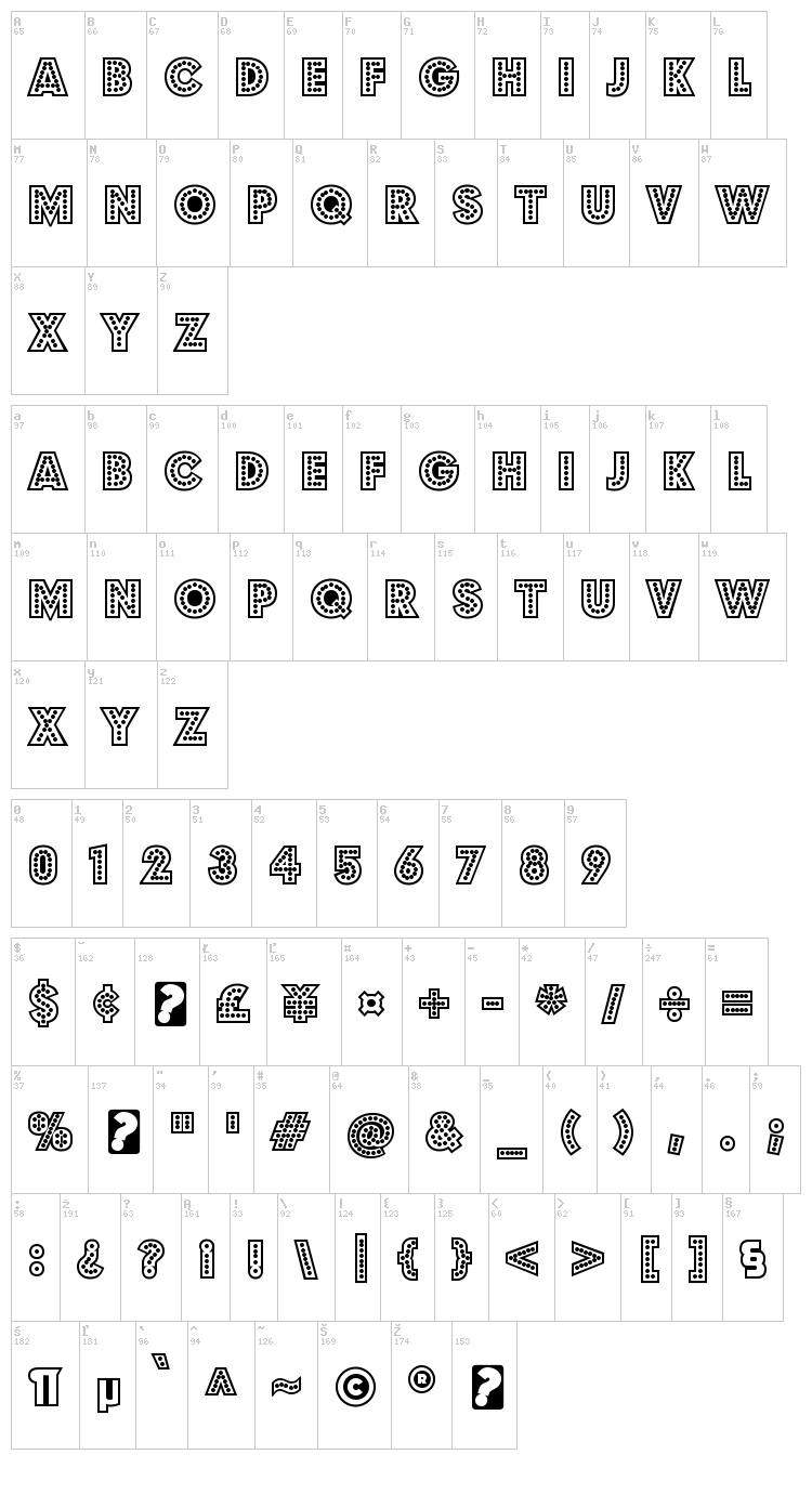 Budmo Jiggler + Jigglish font map